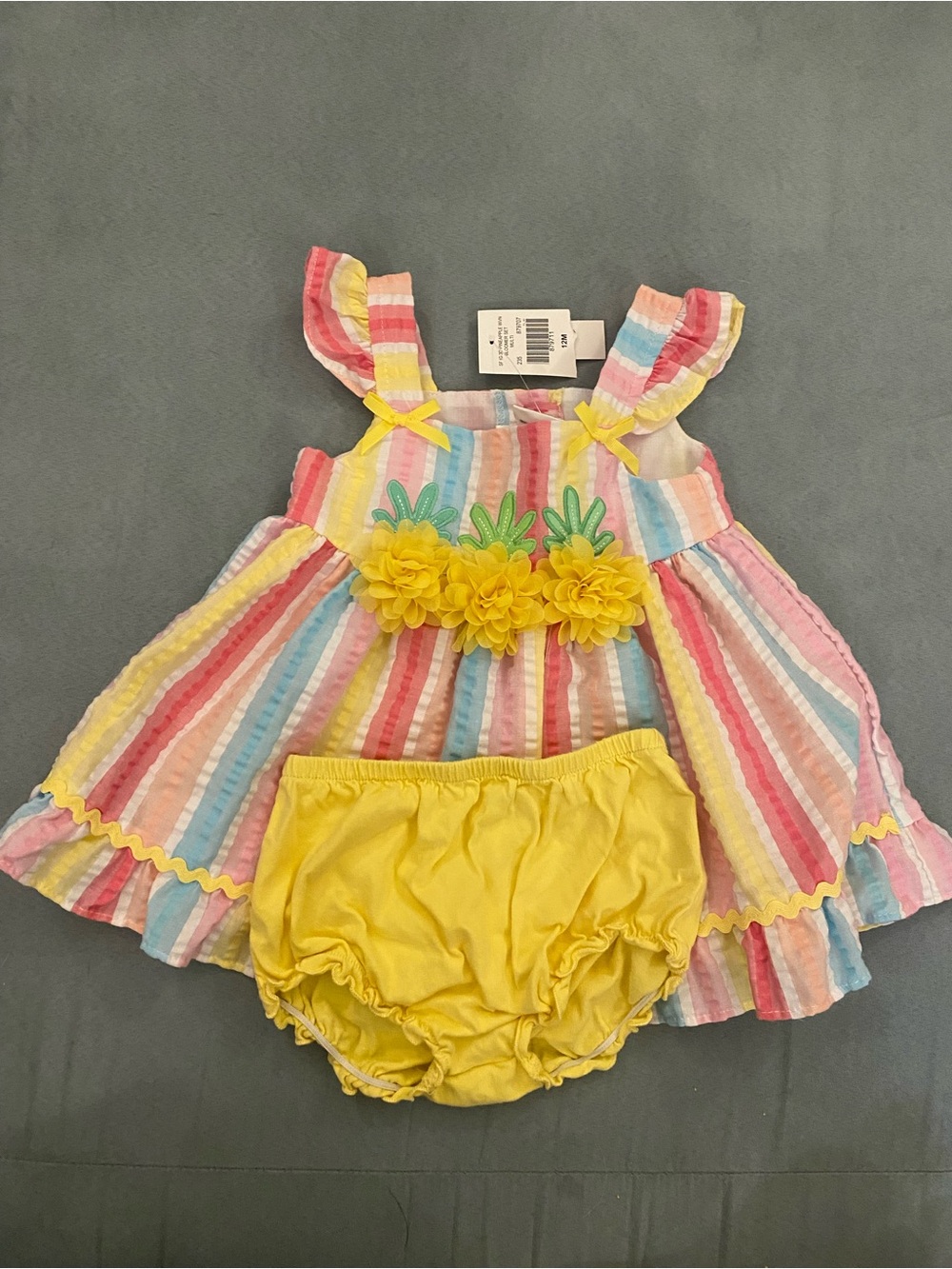 Good Lad Yellow Pineapple Flower Stripe Dress & Bloomers